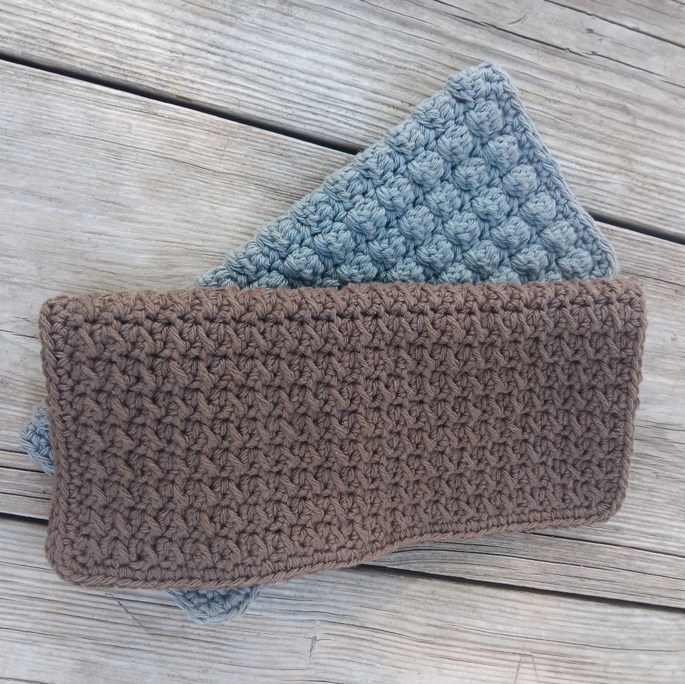 Hand Crafted Crochet Wash Cloths 2-pack Dish Cloths Brown and gray textured